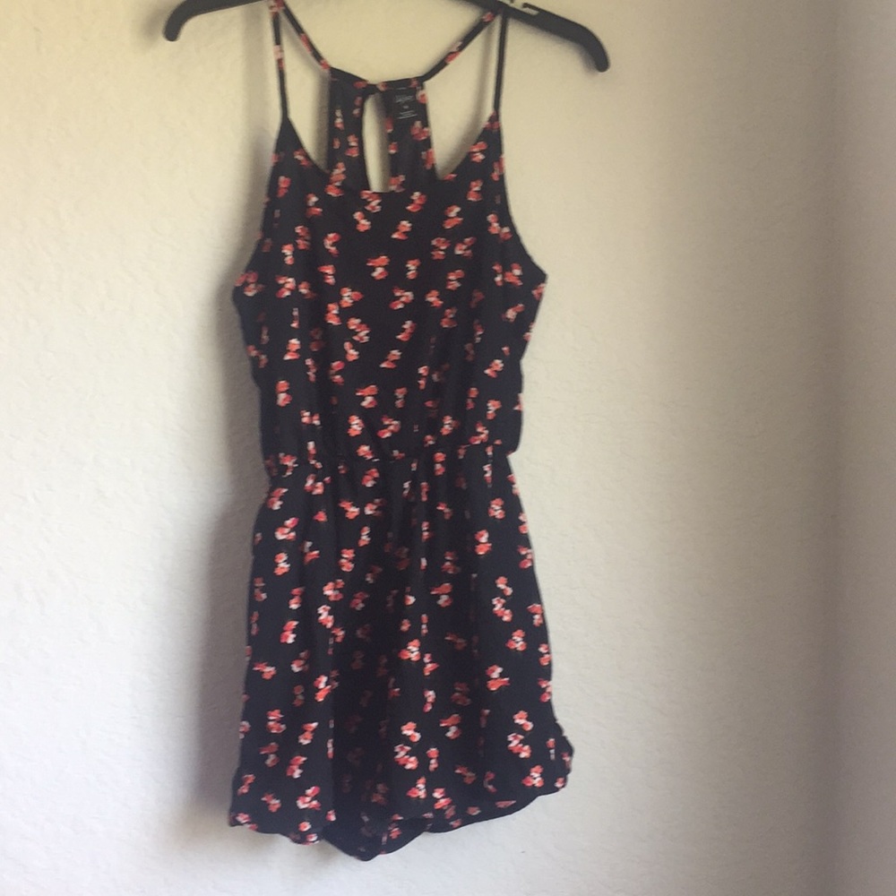 Black and red floral romper